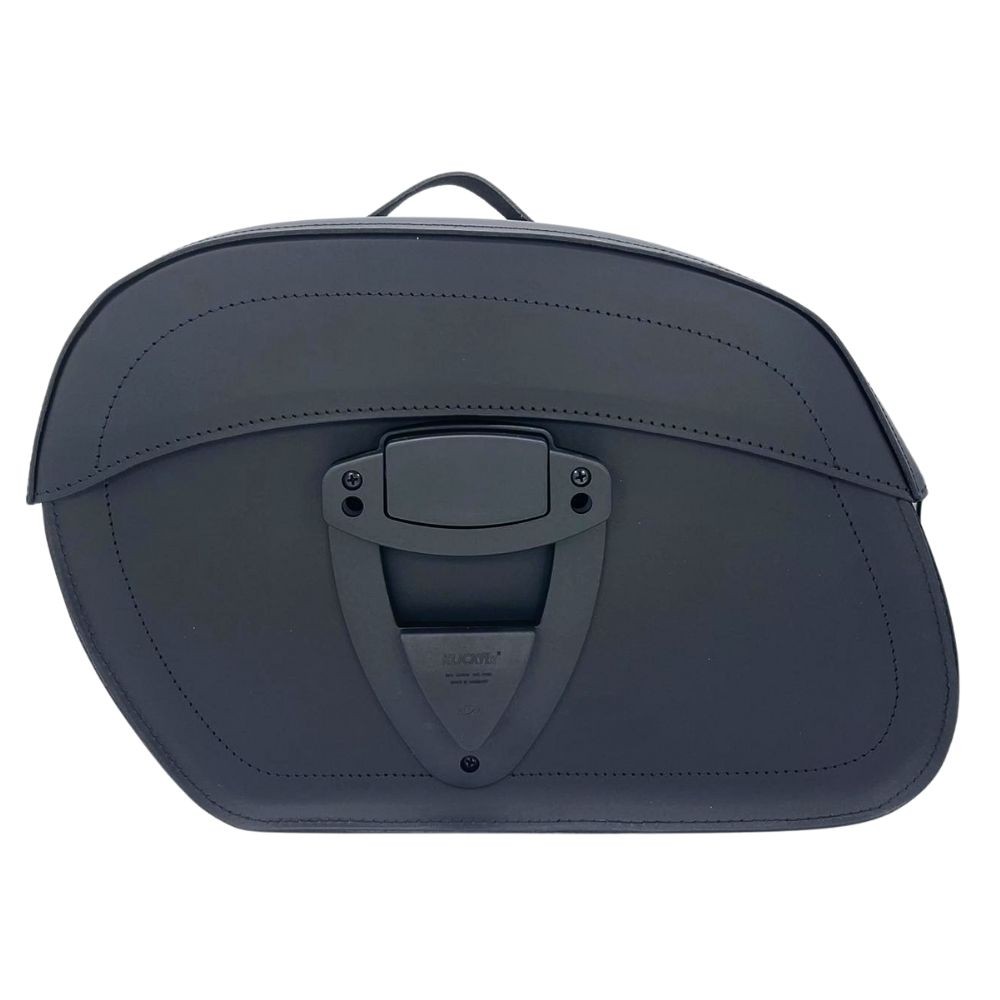 RIGHT Black Leather Side Bag with Quick Release System Click-Fix 20lt