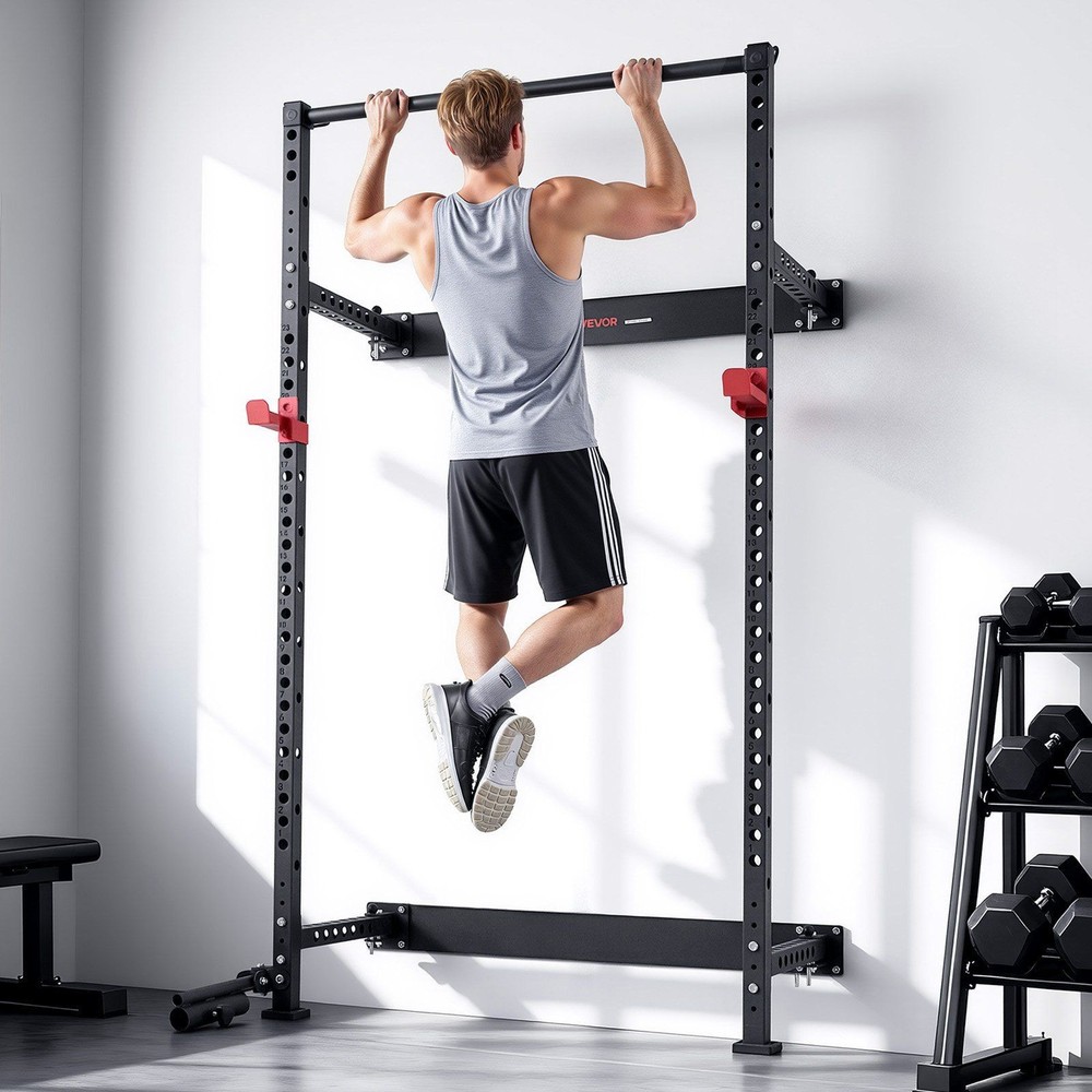 Foldable Squat Rack with Pull-Up Bar: Space-Saving, 1000lb, J-Hooks & Landmine