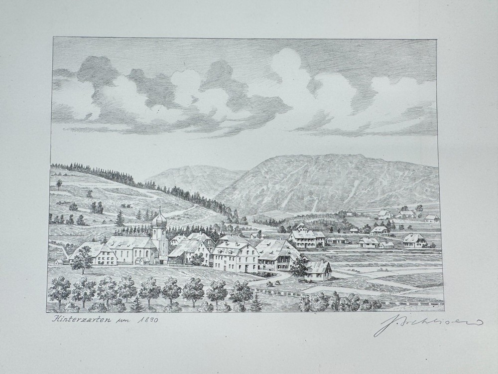 * HEINZ WEHLISCH DRAWING HINTERZARTEN 1890 VIEW SIGNED