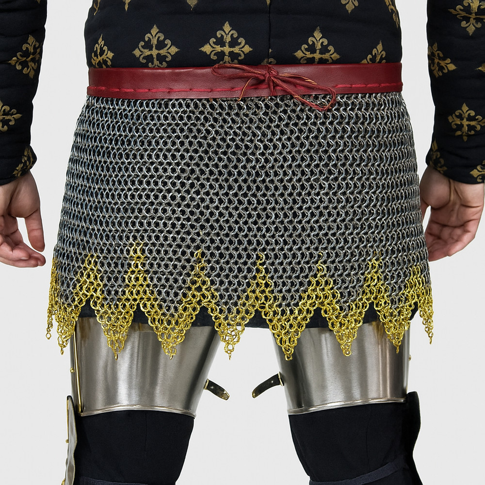 Chainmail Skirt ,Brass Zig Zag Border , 9 mm Flat Ring with soiled ring,Medieval