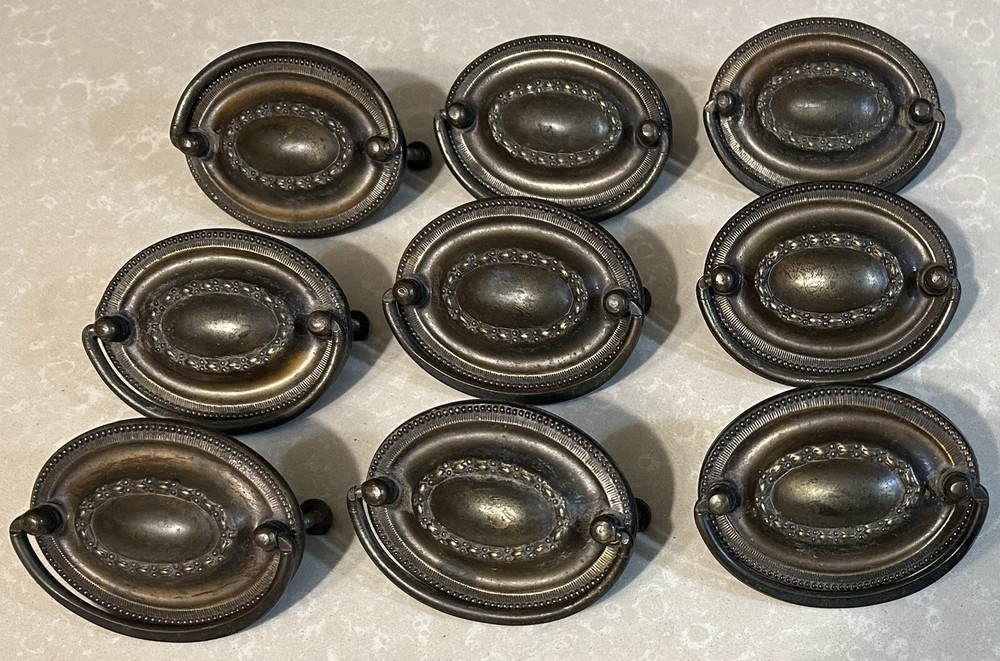 Oval Drop Bail Pull Drawer Handle Aged Brass Color 2 1/2" Centers