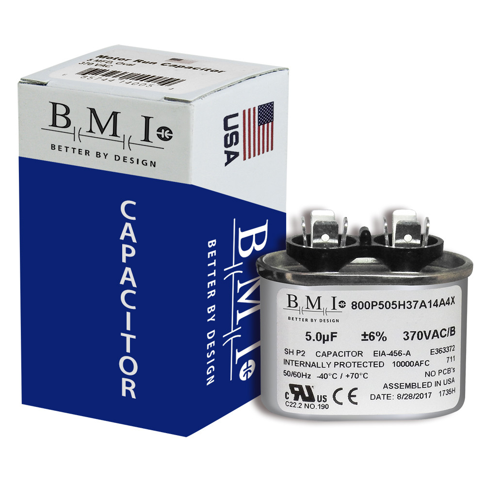 CAPACITOR OVAL 5 uF MFD 370 VOLT , U.S.A. MADE