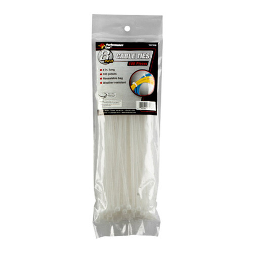 Performance Tool 8" Cable Tie Set W2908 100 pcs White