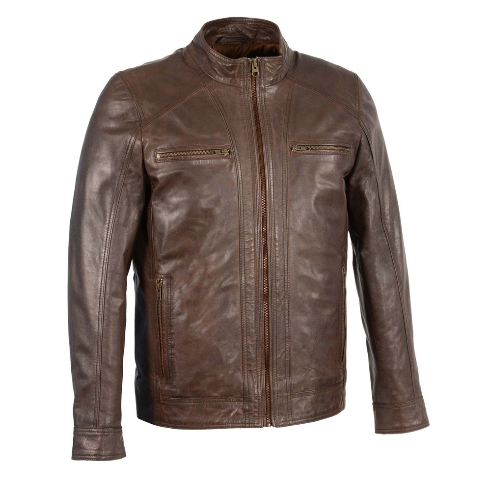 Milwaukee Leather Men's Broken Brown Leather Jacket with Front Zipper Closure