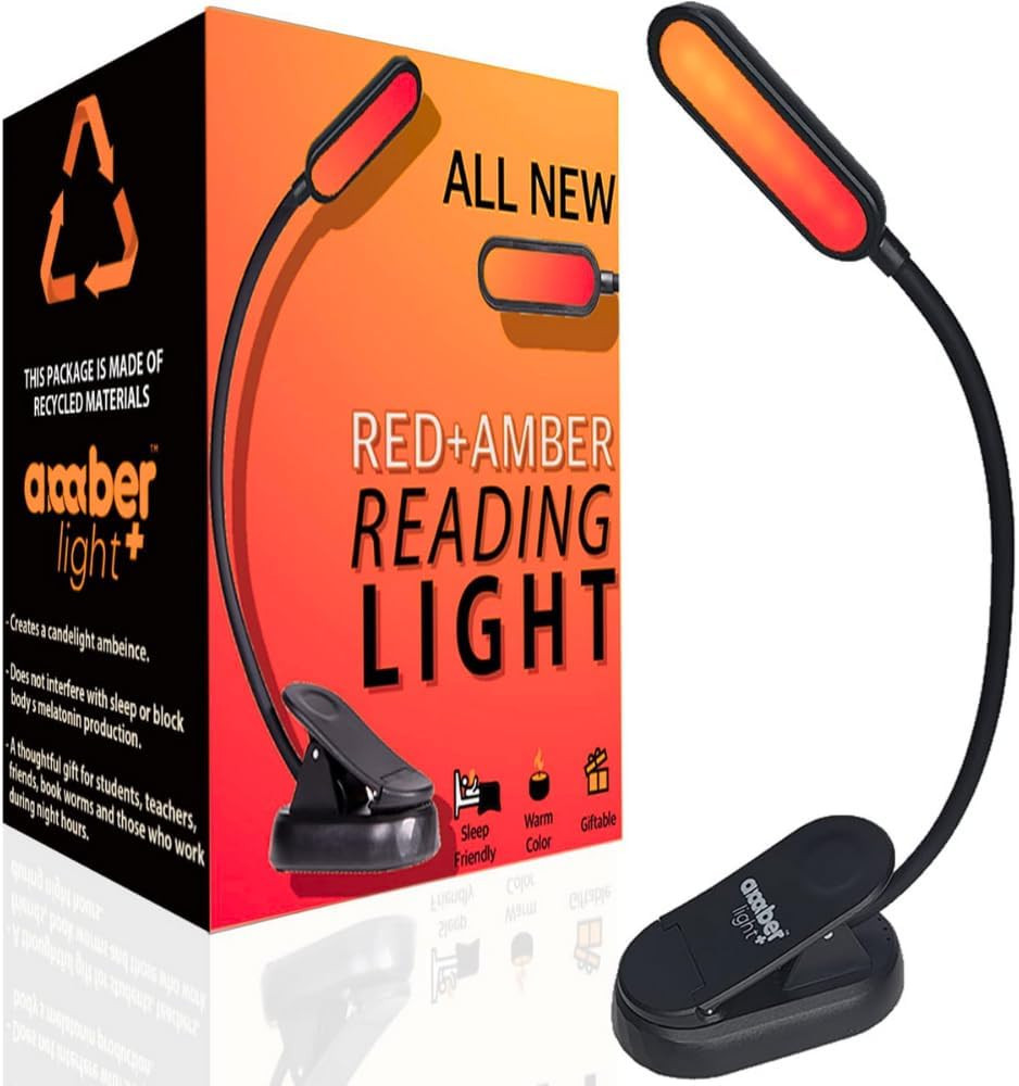 Amber Reading Light - Red & Blue Light Blocking Book Light for Bedtime Reading