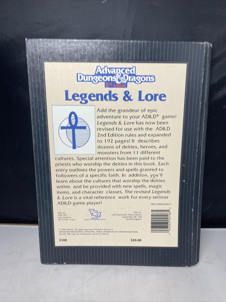Legends & Lore - Advanced Dungeons & Dragons AD&D 2nd Edition TSR 2108 1990