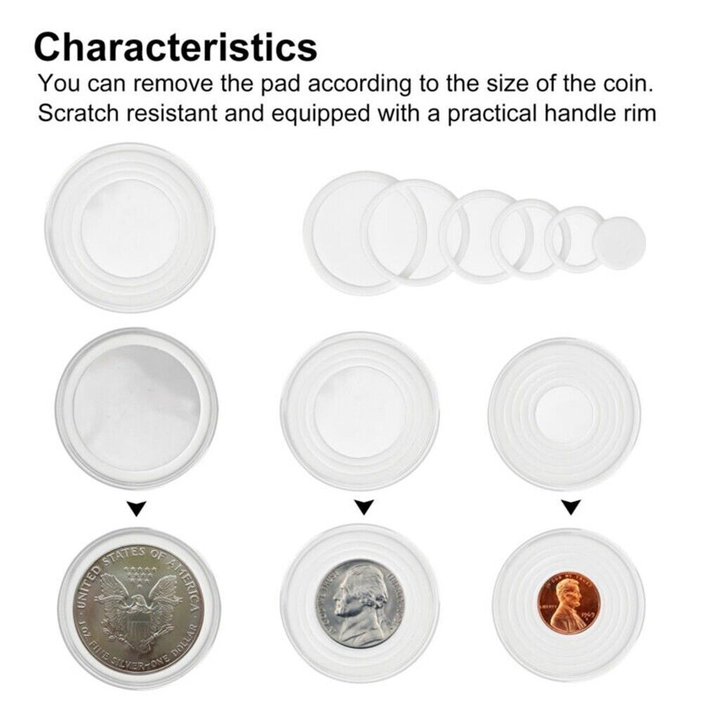 20PCS 46mm Clear Coin Storage Box Round Plastic Case Capsules Container Holder