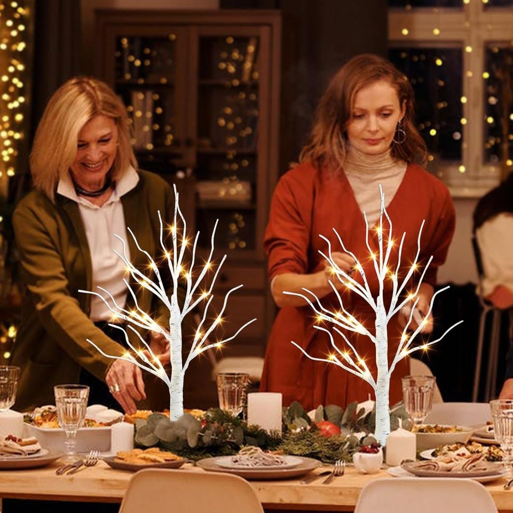 Easter Decorations, 2FT Birch Tree with LED Lights, Warm White Light up Tree ...