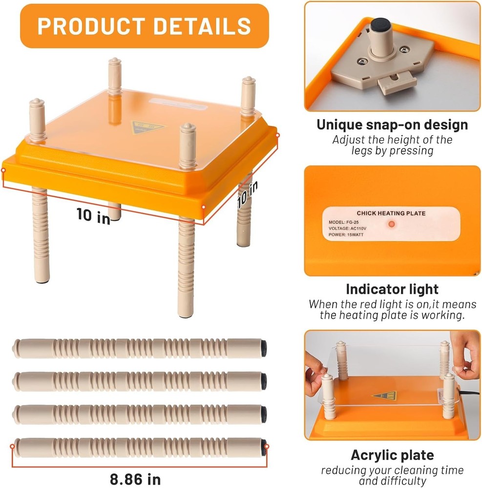 Brooder Heater for Chicks, 10" x 10" for 15 Chicks Heating Plate with Adjustable