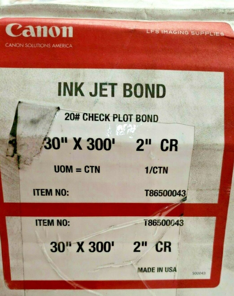CANNON 30" x 300' 20# Plotter Paper, T86500043, 20# CHECK PLOT BOND