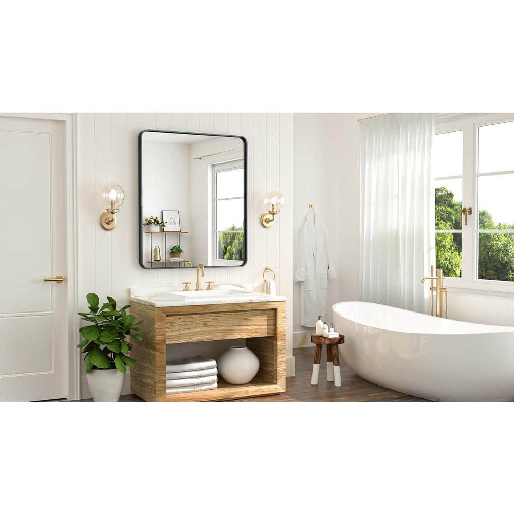 KeonJinn 30" W x 36" H Modern Rectangular Black Bathroom Mirror Vanity Mirror