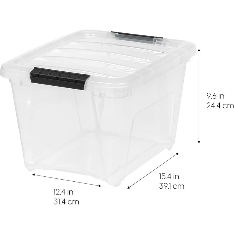Stackable Clear Plastic Storage Bins W/ See-Through Design & Pull Handle 4 Pack