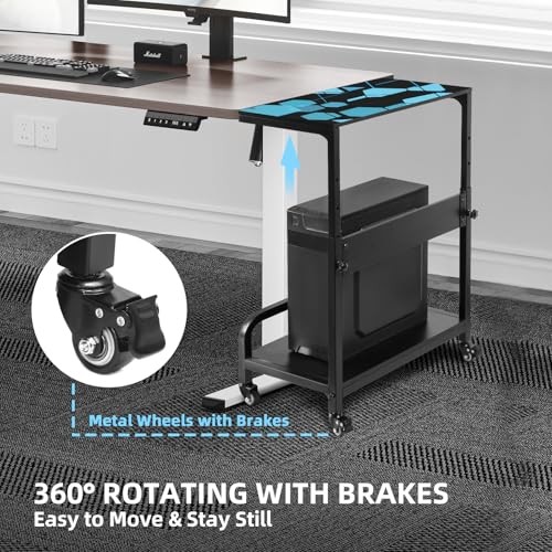 Height Adjustable Computer Tower Stand, Compact Printer Stand, 2 Tier for Blue