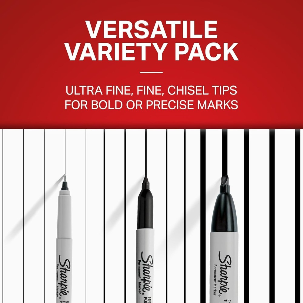 Permanent Marker Variety Pack: Fine, Ultra-Fine & Chisel Tips - 6 Count