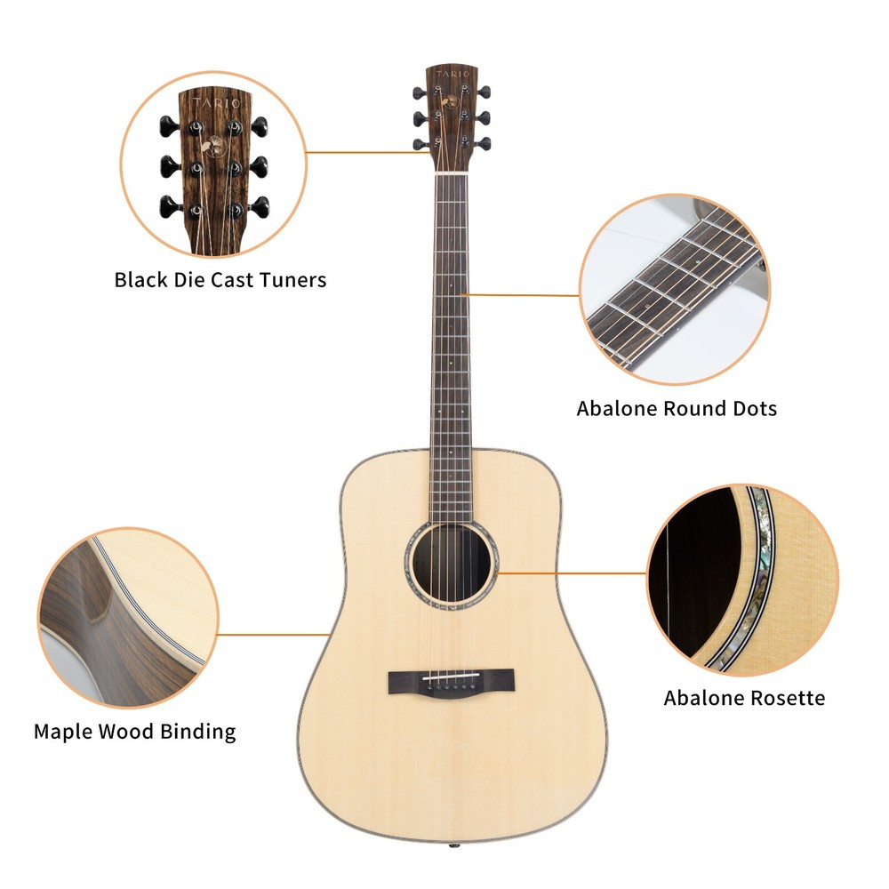 41'' Acoustic All Solid Guitar Solid Spruce Top Solid Ovangkol Back and Sides