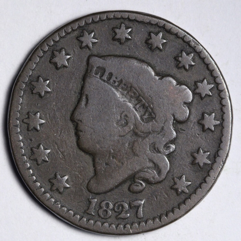 1827 Coronet Head Large Cent CHOICE GOOD E121 T