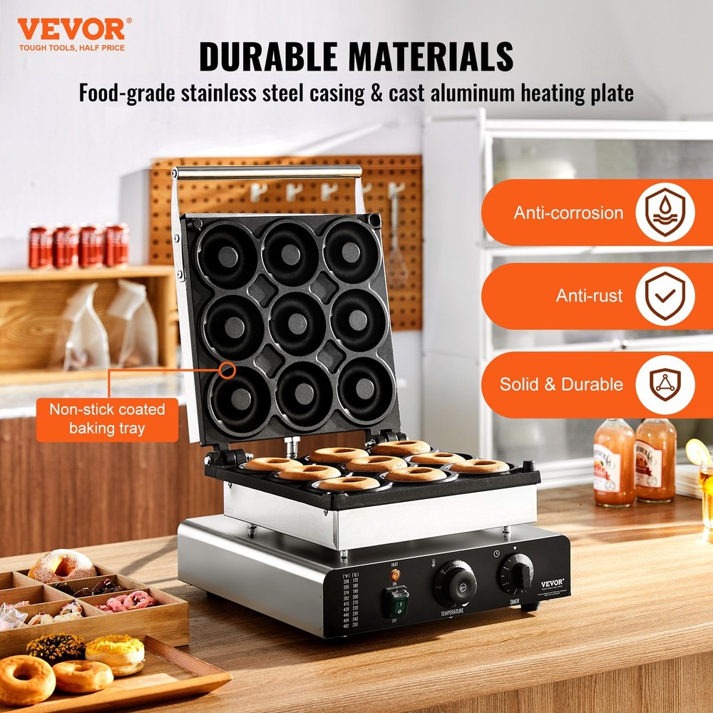 Electric Donut Maker 2000W Commercial Doughnut Machine Non-stick Surface 9