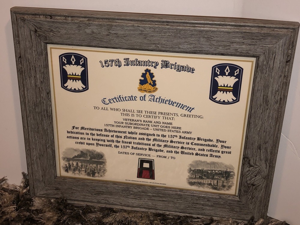 157TH INFANTRY BRIGADE - COA / (COMMEMORATIVE CERTIFICATE)