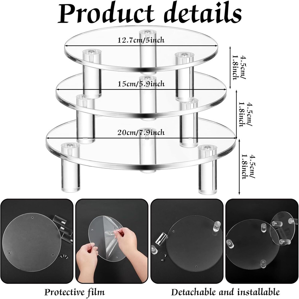 3 Pcs Acrylic Display Riser Round Stand Clear clear