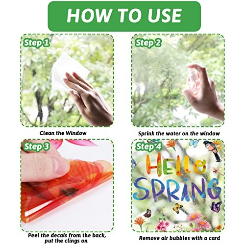 9 Sheet Hello Spring Window Stickers Decorations Spring Window Clings Flowers