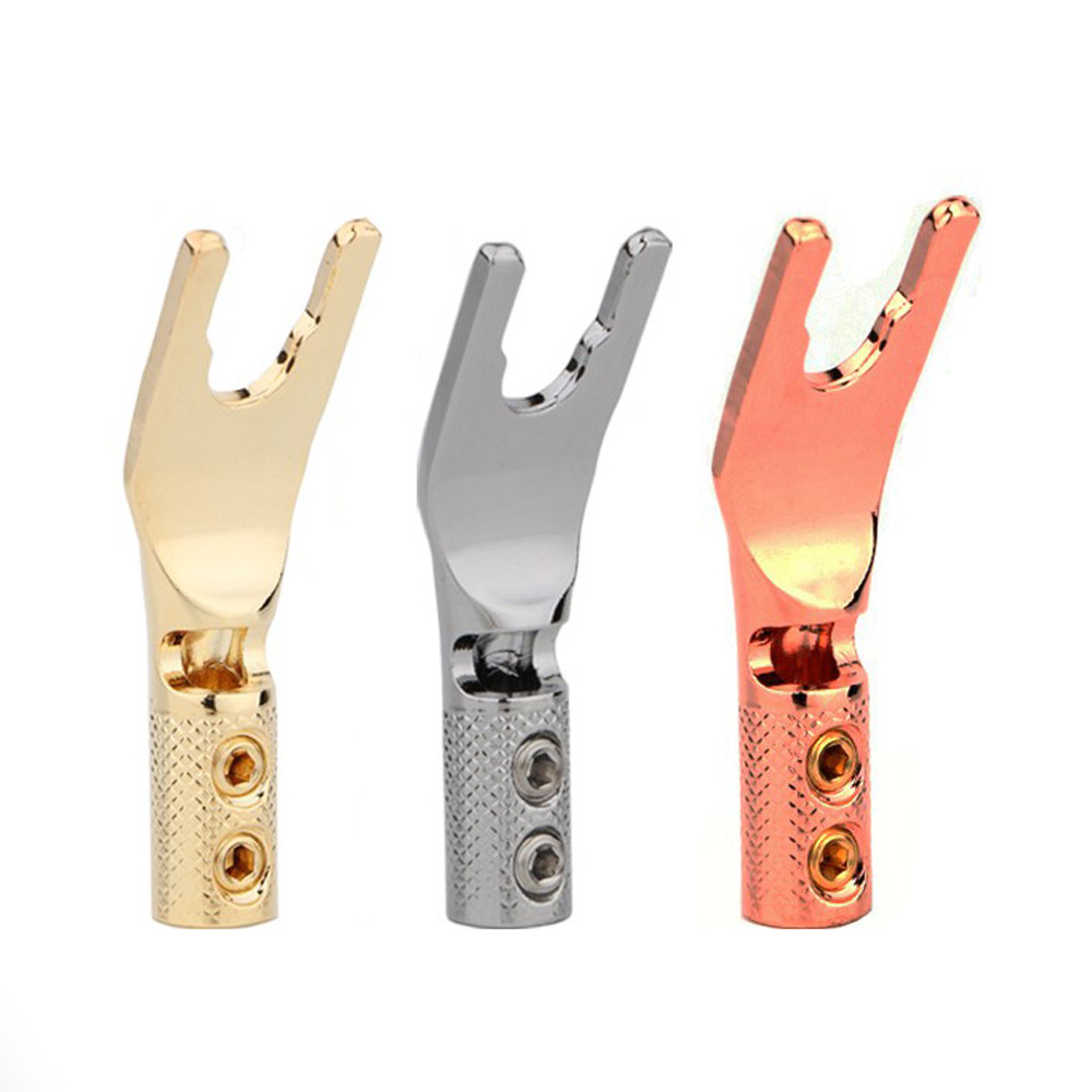 1pc Pure Copper Y Spade Connector Speaker Cable Plug Gold Rhodium Plated Fork