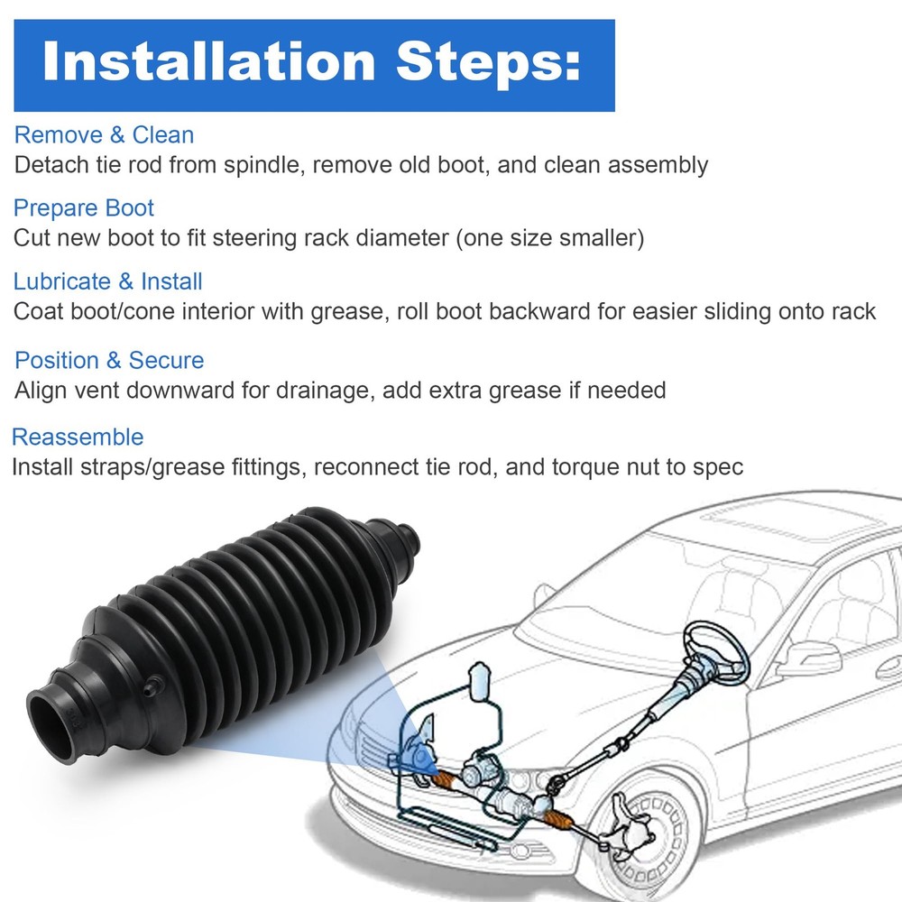 Universal Rack & Pinion Steering Boot Kit - Compatible with Most Car Models &...
