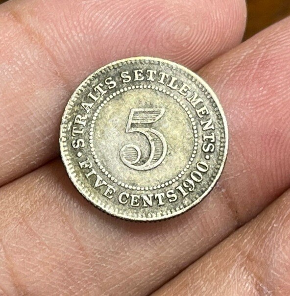 1900 Strait Settlements 5 Cents Silver Coin
