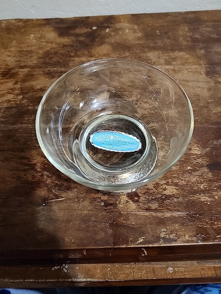 Baldwin Silver Plate Glass Bowl Butterfly Design