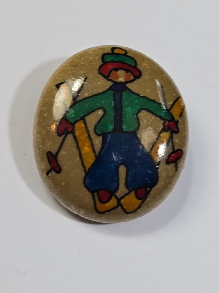 Skier Lapel Pin Hand Painted