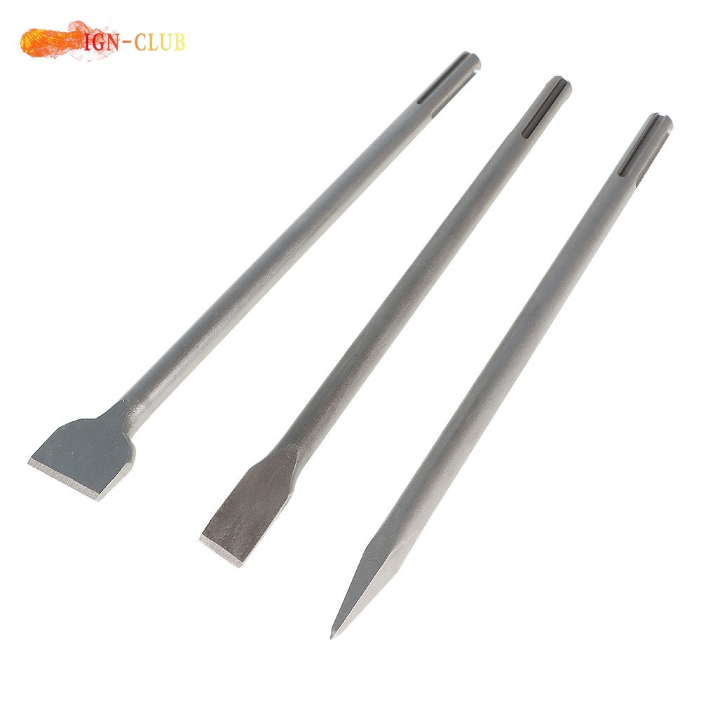 3 Pcs High Quality 16" SDS Max Bits Long-Point Chisel Scaling Chisel Flat Chisel
