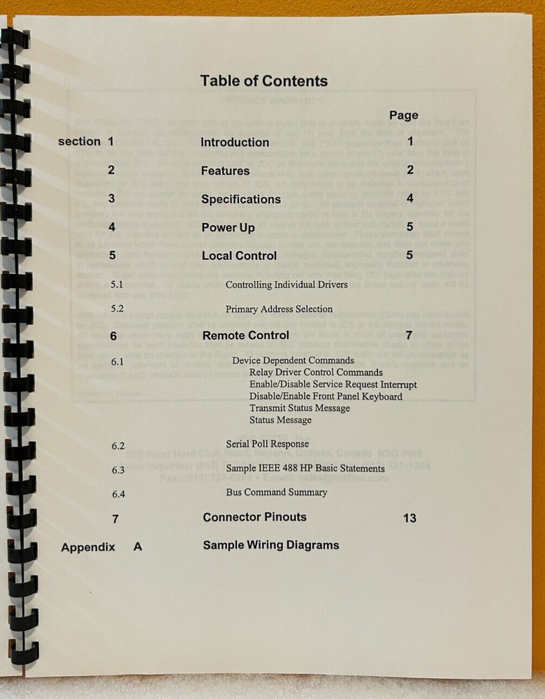 JDS Fitel SA-Z308 D8T Switch/Relay Controller User's Manual.