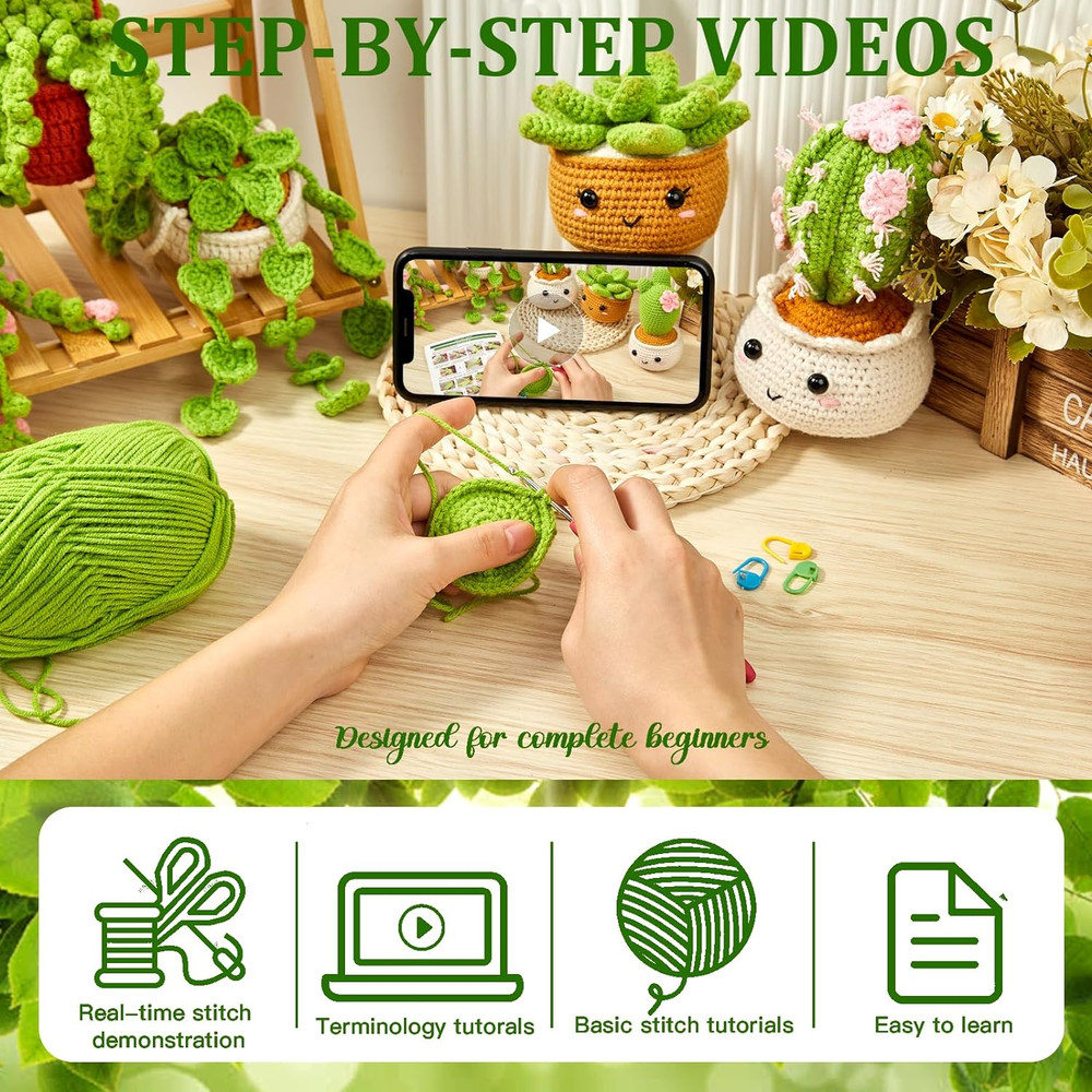 MAGIMUSE Beginner Crochet Kit with Video Tutorials - 6 Hanging Plant Designs