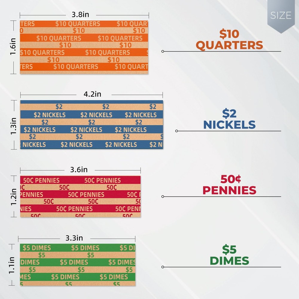 Coin Wrappers 100 Assorted, Flat Rolls Wrappers, Including 100 Assorted