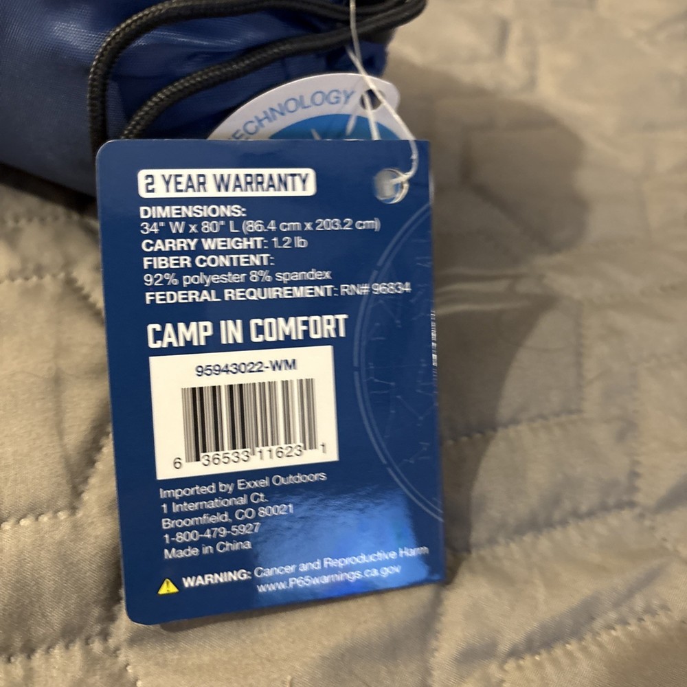 Slumberjack Cooling Sleeping Bag Liner NEW (80x34) Blue Rectangular Summer