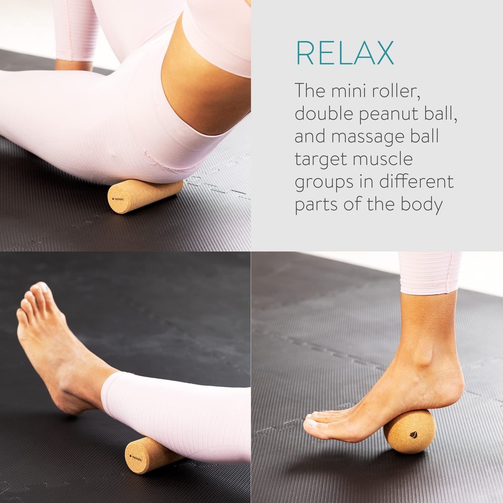 Cork Massage Roller Set (3 Pieces) - Peanut Roller, Massage , Mini Roller for...