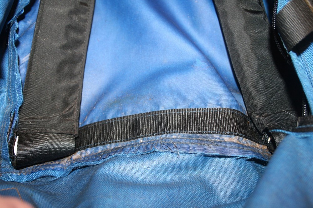 Vtg WILDERNESS EXPERIENCE Blue Canvas Leather Backpack Internal Frame M L USA