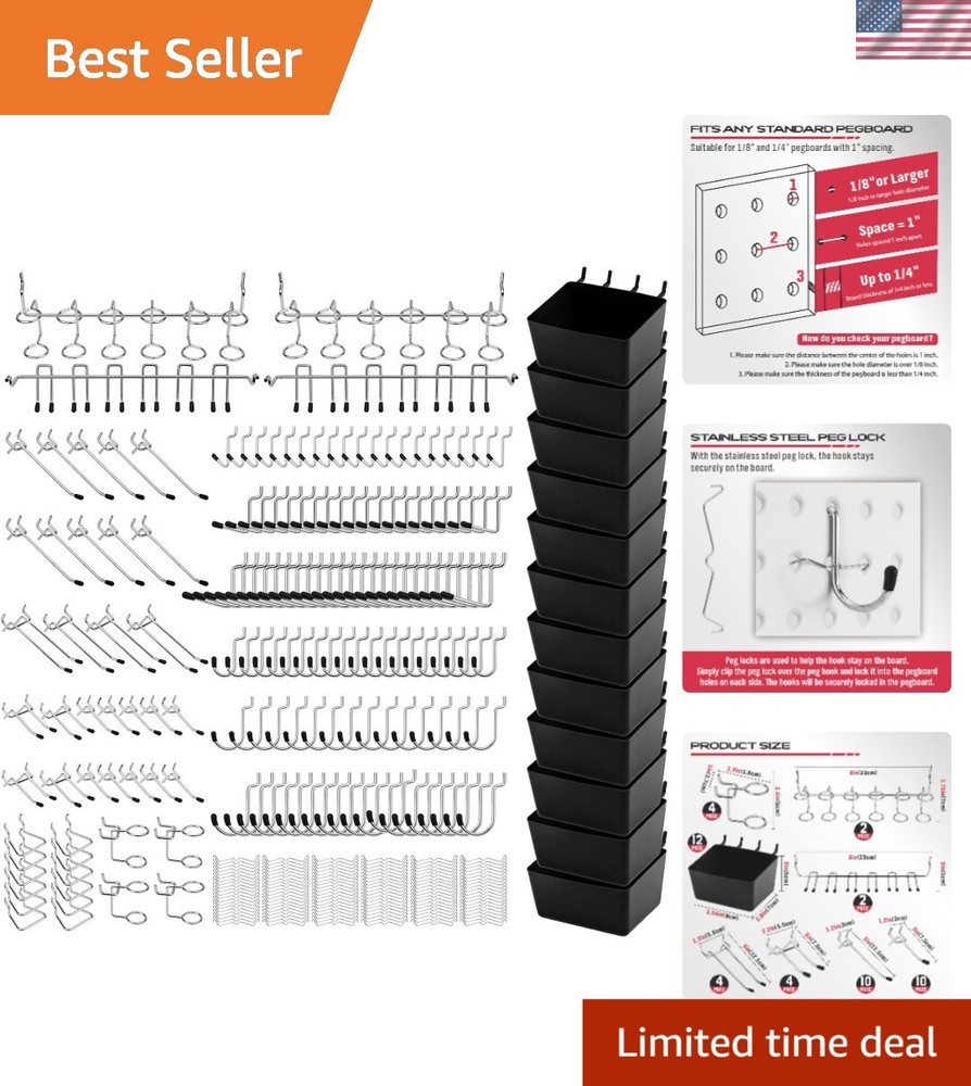 Pegboard Organizer Peg Board Hooks: 300-Piece Hooks for Black