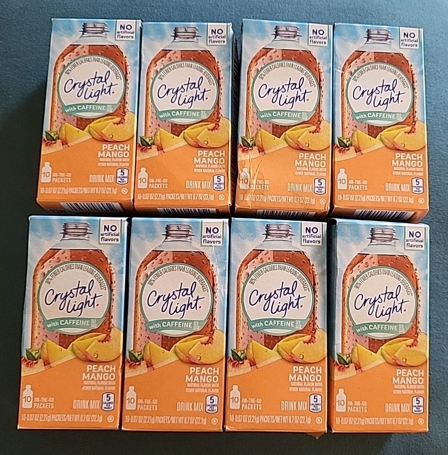 8 Crystal Light With Caffeine Peach Mango (10 Packets Each) -EXP: 8/27