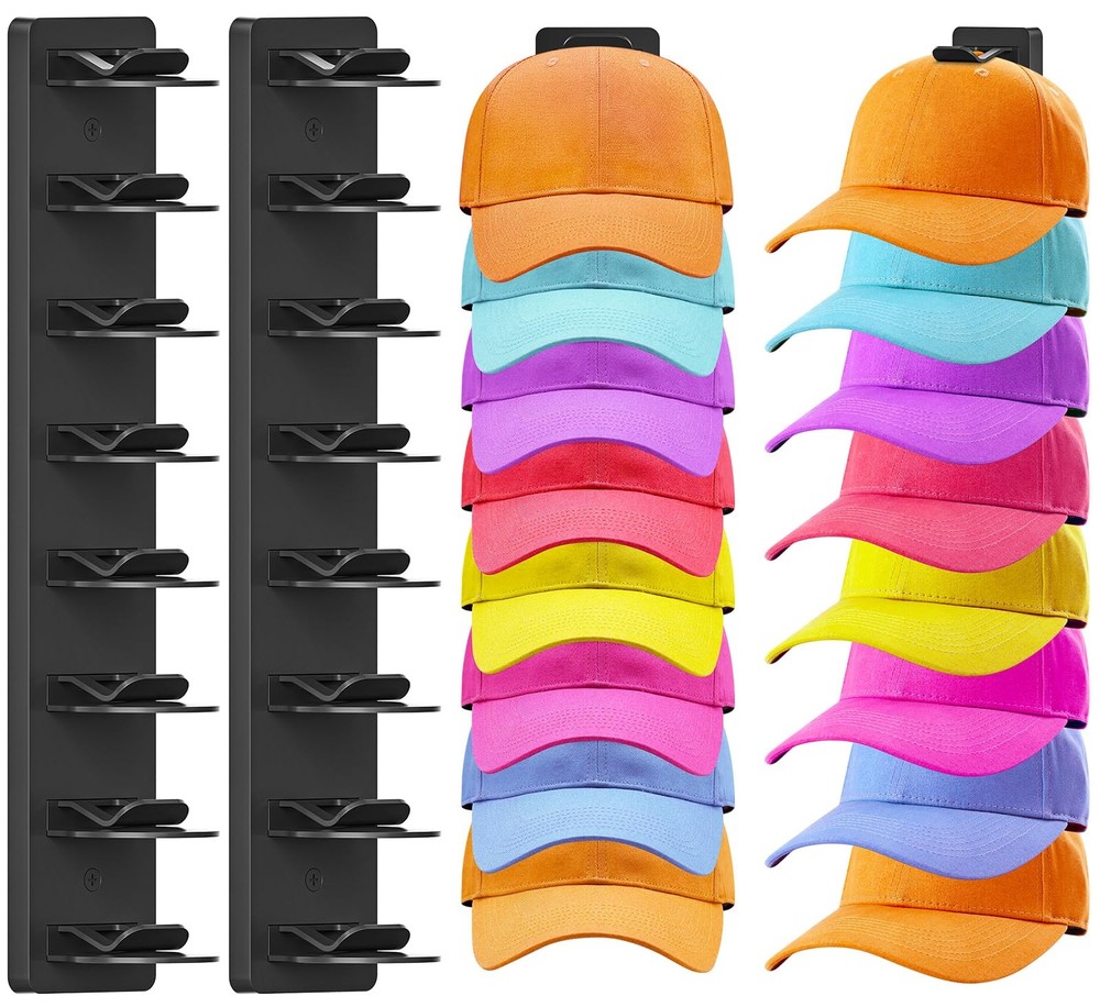 2 Pack Hat Organizer for Baseball Caps, Hat Rack for Wall, Strong Adhesive & ...