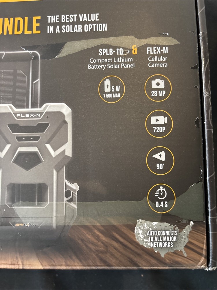 SPYPOINT Flex-M Cellular Trial Camera Solar Bundle (FLEX-M-SOLAR-BUNDLE Open Box
