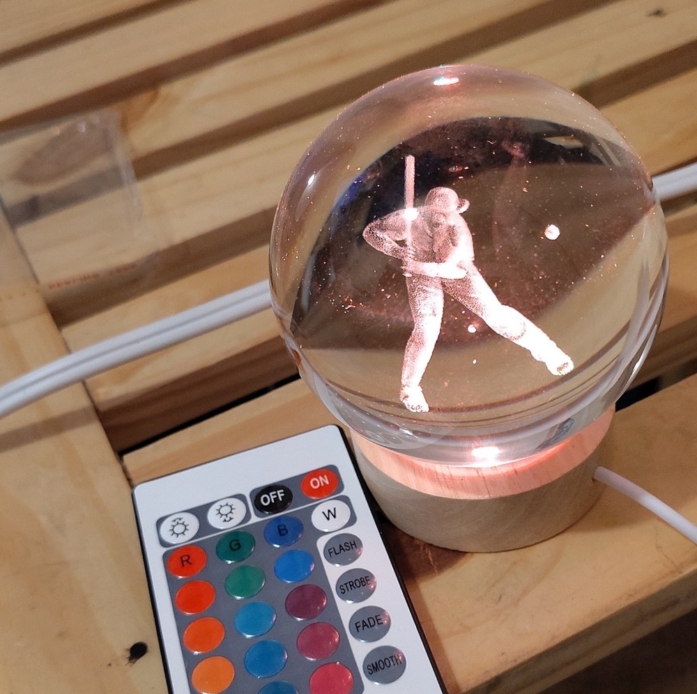 Baseball Player Sphere LED Color Changing Night Light Remote Control Multicolor