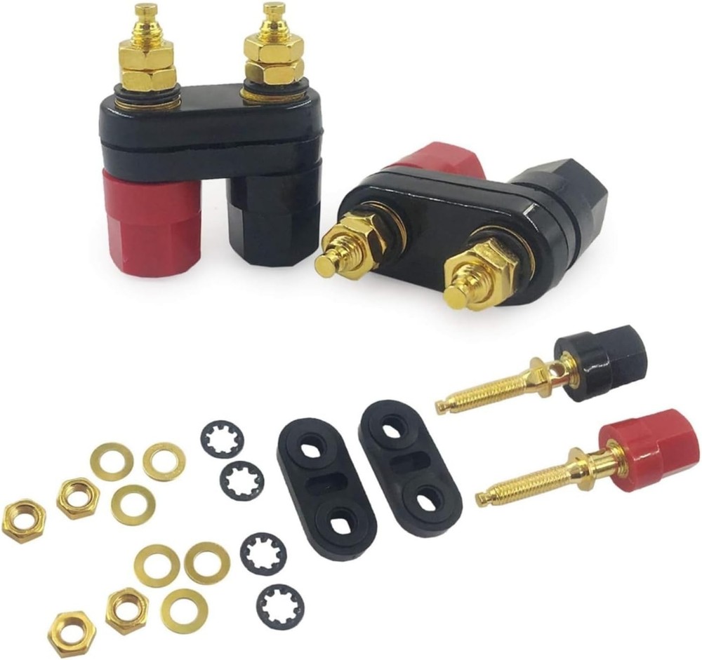 2Pcs Banana Plug Jack 2-Way Gold Plated Terminal Binding Post Power Amplifier...