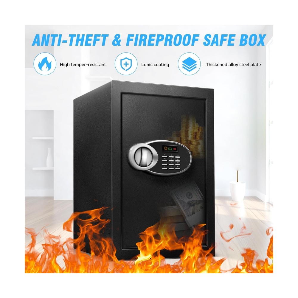 2.5 Cu Ft Large Safe Box with Fireproof Waterproof for Documents - Steel Secu...