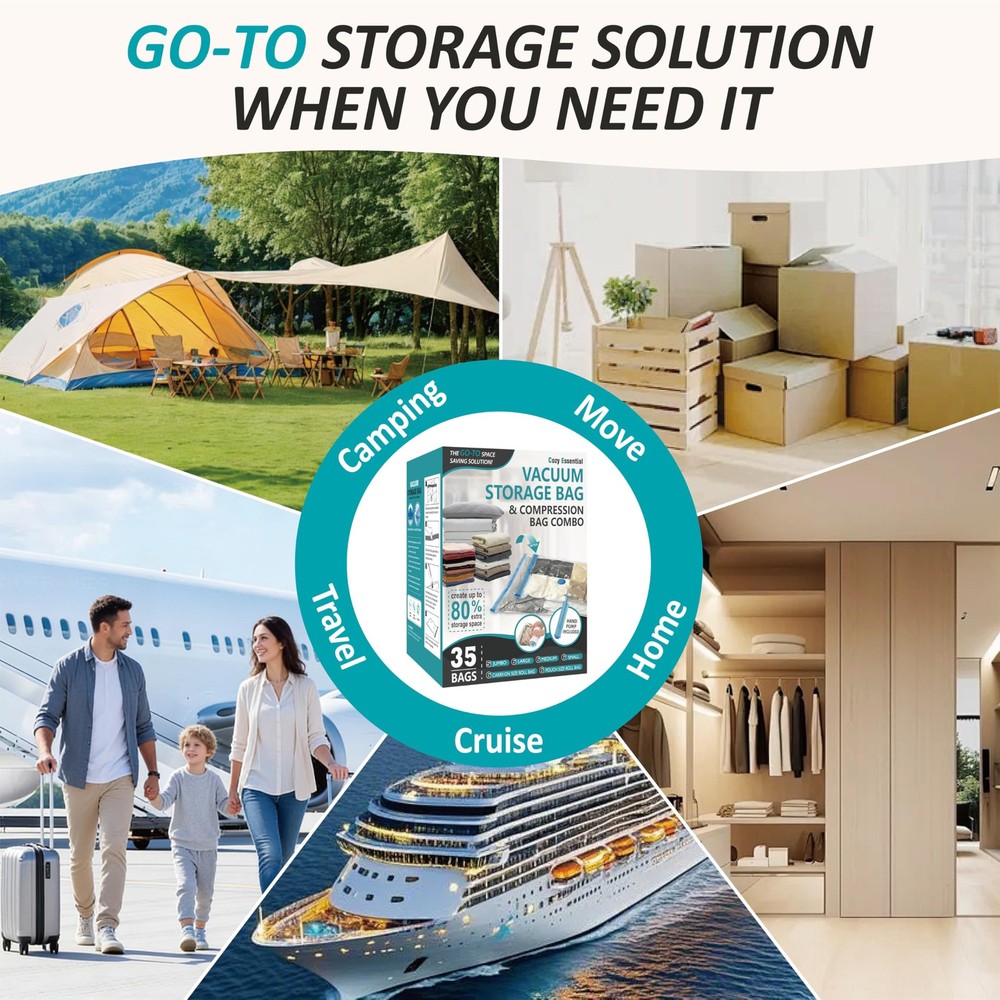 Cozy Essential Vacuum Storage Bags, 80% Compression Combo, Transparent
