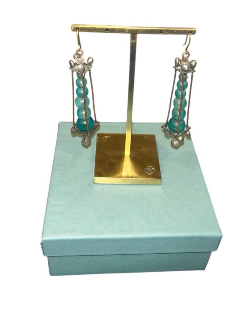 Two Star Pony Studios Dangle Drop Hook Earrings With Teal  Stones Artisan