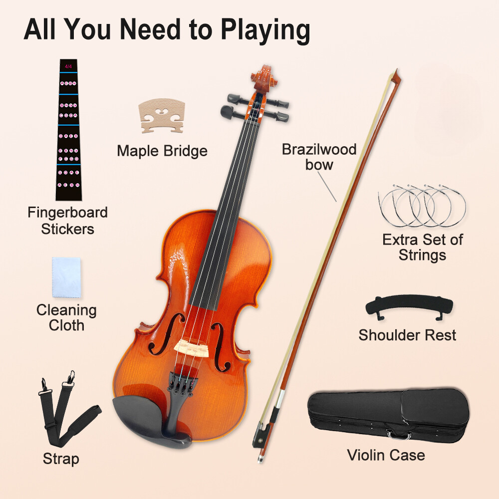 4/4 Violin Set with Shoulder Rest and Extra Strings for Beginners and Adults