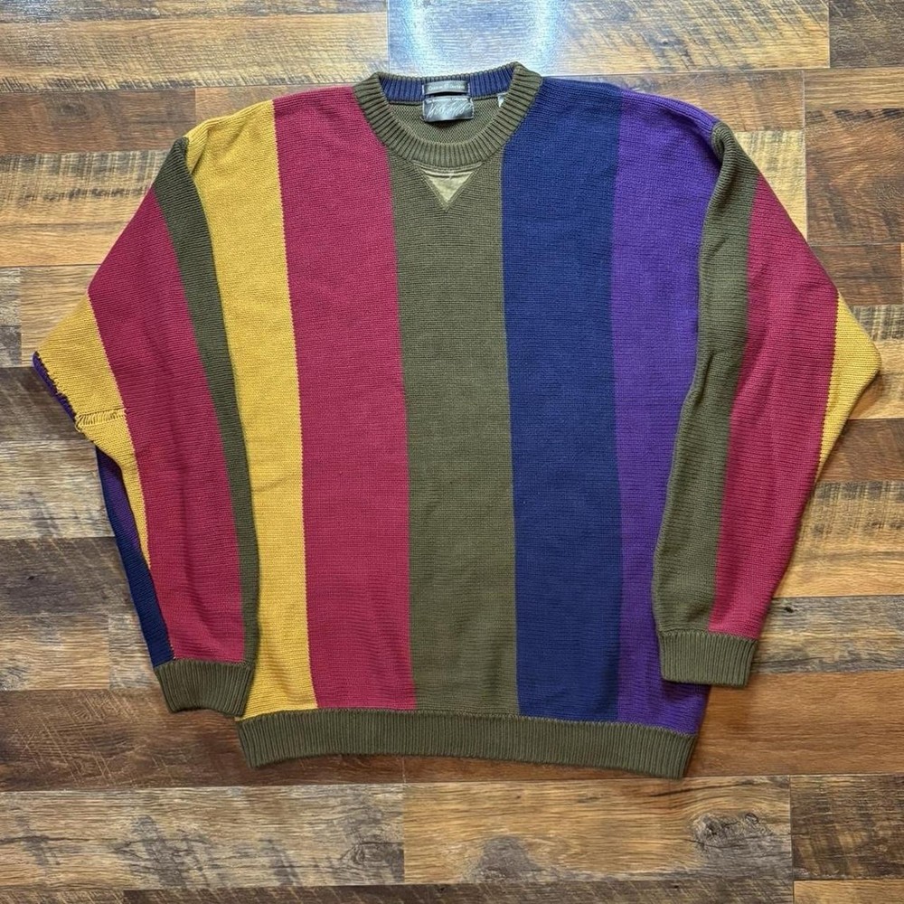 Vintage 90s Color Block Pullover Crewneck Sweatshirt Size Medium