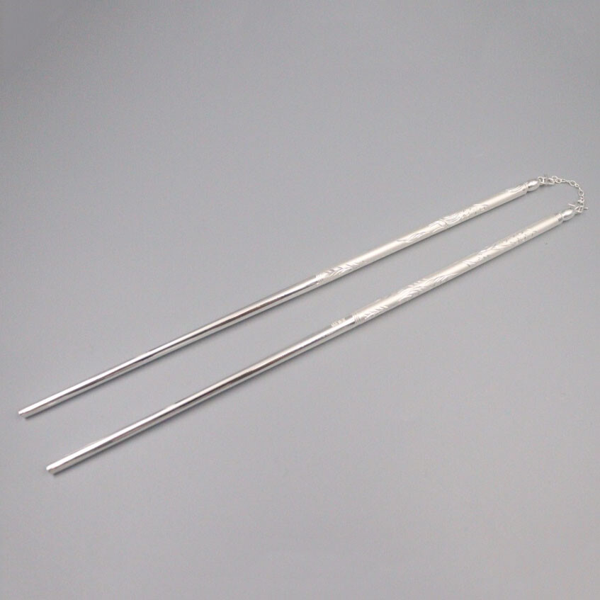 Real 999 Silver Chopsticks Home Tableware Dragon Pattern Crafts Chopsticks NEW