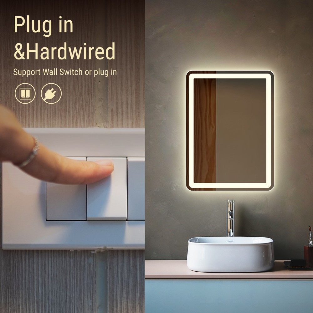 Rectangle LED Bathroom Mirror Luxury Vanity 20" X 28"