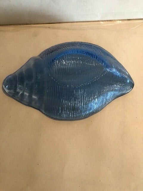 Blue Glass Conch Seashell Dish